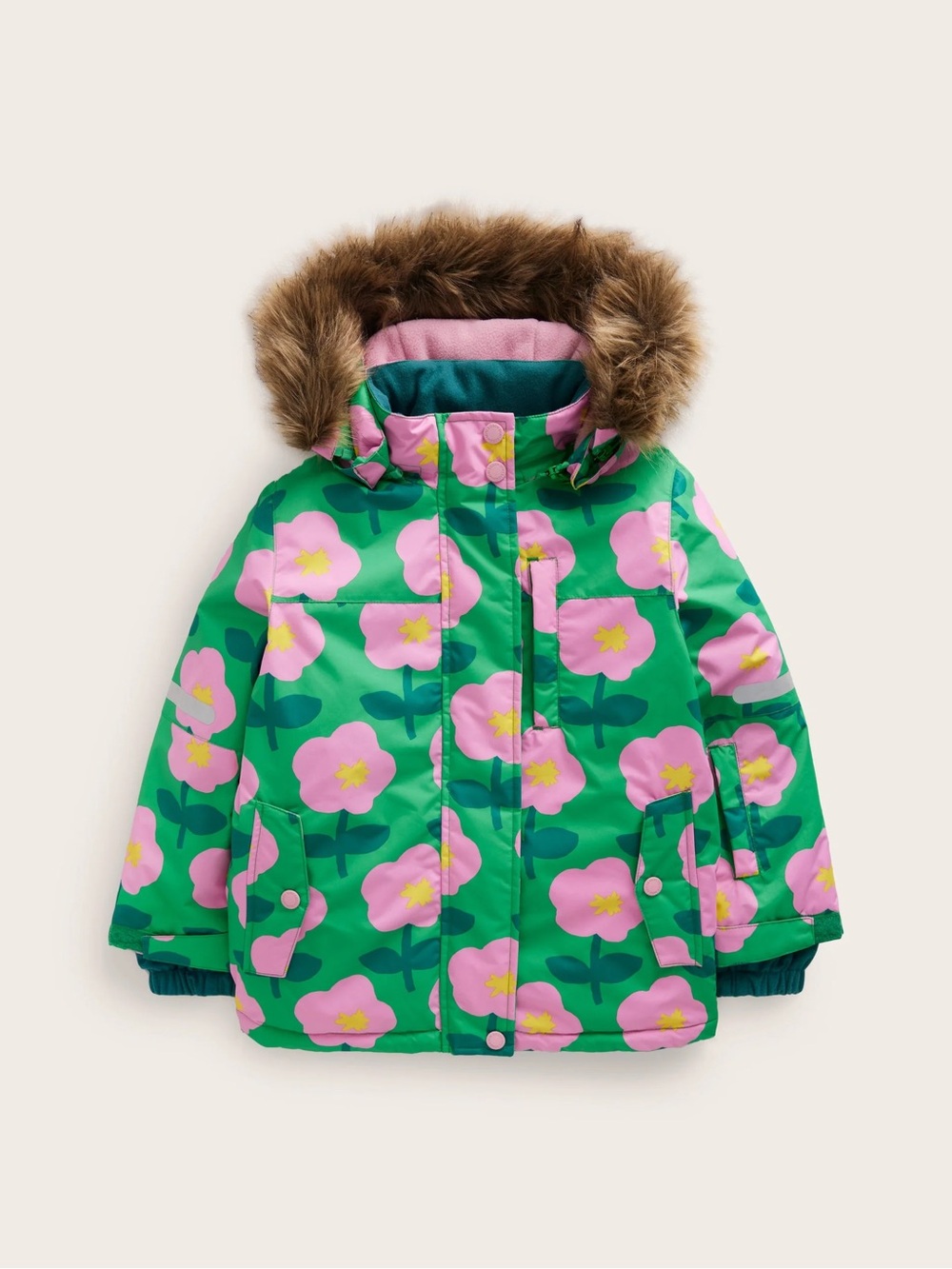 Mini Boden all weather waterproof coat highland green cut out flower green